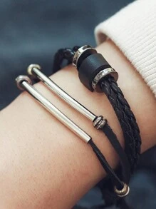 1pc Men's Fashionable Braided Multi-Layer Leather Rope Simple Leather Bracelet, Christmas, New Year, Valentine's Day Holiday Gift - Multicolor - View 7
