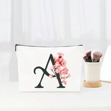 Alfabeto de flores simples Bolsa de maquiagem de lona para mulheres Bolsa de viagem para artigos de higiene pessoal portátil, Bolsa de armazenamento de cosméticos Bolsa de armazenamento de pincéis de cosméticos com fecho de zíper, Itens essenciais para viagens Itens essenciais para cruzeiros Itens essenciais para dormitórios, Presentes para madrinhas de casamento, Presentes para mães, Presentes de aniversário, Presentes para amigos e professores, Decoração para casa, Banheiro Bolsas de maquiagem Organizador de maquiagem Organizador de maquiagem Armazenamento de maquiagem - Branco - Ver 21