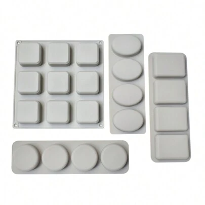 手工皂硅胶软模，易脱模，肥皂制作模具，方形+长方形+圆形+椭圆形，适合DIY肥皂制作，非常适合制作圣诞礼物