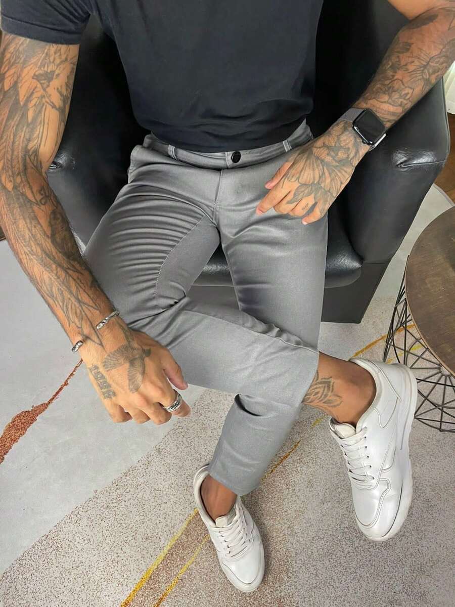 Men's Thin Skinny Sport Pants With Knife Pocket - 淺灰色 - 查看 1