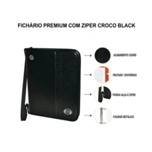 Black ACP Crocodile University Ring Binder With Zipper And Strap