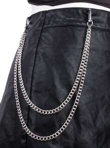 1 buc lanț pentru pantaloni din metal argintiu, stil punk, pentru femei, accesoriu vestimentar streetwear pentru blugi, geometric, cu strat dublu, model patchwork, Halloween, vară, școală, toamnă, toamnă, Halloween