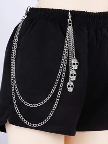 1 buc lanț pentru pantaloni din metal argintiu, stil punk, pentru femei, accesoriu vestimentar streetwear pentru blugi, geometric, cu strat dublu, model patchwork, Halloween, vară, școală, toamnă, toamnă, Halloween