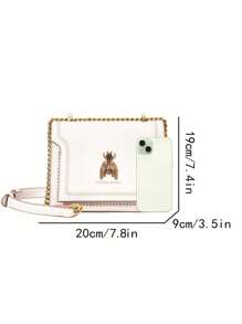New Fashion Retro Bee Decorative Design Shoulder Bag, Square Bag, Metal Chain Decorative Crossbody Bag, Solid Color PU Waterproof Fabric Wallet, Suitable For Travel, Shopping, Giving Mom Festival Gifts