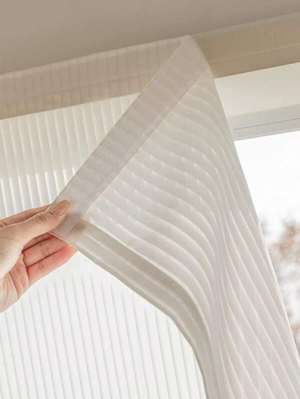 1 pièce Rideau de fenêtre blanc à rayures verticales, style simple en tissu de polyester convenant pour le cabinet, le salon, la chambre, la cuisine, protection UV, bandes auto-agrippantes, installation facile, convient pour toutes les saisons
