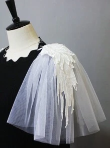 1 Paio Di Accessori Sposa Scuri Epaullettes In Tulle Con Borchie A Forma Di Ala Nera, 30 cm