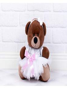 Decorative Bear Couple For Parties And Weddings Brown Plush With Colorful Bow And Ties - Page Boy And Flower Girl 18 Cm - Hoa hồng - Xem 4