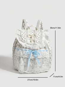 Mochila con lazo de encaje con estampado floral disperso, diseño versátil y elegante para estudiantes universitarios y salidas, diseño lindo y fresco, bolso escolar para el campus