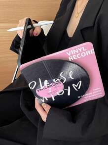 1 件可爱粉色卡通字母与唱片设计亚克力透明水晶保护壳，带睡眠/唤醒功能，兼容 iPad、三星