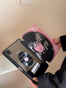 1 件可爱粉色卡通字母与唱片设计亚克力透明水晶保护壳，带睡眠/唤醒功能，兼容 iPad、三星