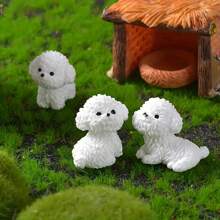4 Adorable White Dog Accessories: Perfect For Miniature Moss Landscapes, Bathroom Decorations, Birthday Party Tables, Etc. - Contemporary Animal Garden Miniatures