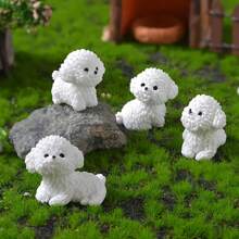 4 Adorable White Dog Accessories: Perfect For Miniature Moss Landscapes, Bathroom Decorations, Birthday Party Tables, Etc. - Contemporary Animal Garden Miniatures