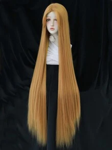 7JHH WIGS 女款長髮公主假髮 44英吋超長直髮假髮附瀏海 合成纖維耐熱假髮 適合女孩萬聖節派對 Cosplay 化裝舞會使用 - 金色 - 查看 7
