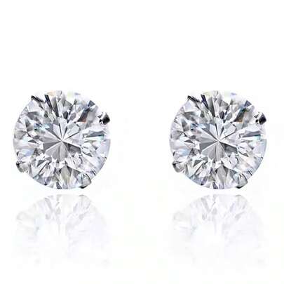 HuooNew 1對簡約風格925銀四爪小鑽石仿CZ釘耳環，優雅珠寶送給少女禮物