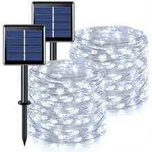 White Solar String Lights Outdoor, 1 Pack Each 33FT 100 LED Solar Fairy Lights, 8 Modes Solar Christmas Lights For Outside Tree Garden Patio Wedding Decorations - 白色 - 查看 8