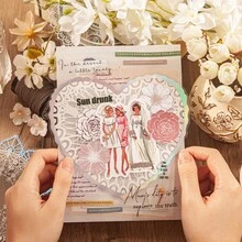 6 件/包复古蕾丝装饰贴纸、创意美学剪贴簿贴纸、DIY 装饰、工艺材料、节日礼物、个性化剪贴簿学校用品（8 种随机款式） - 白色 - 查看 8