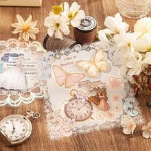 6 件/包复古蕾丝装饰贴纸、创意美学剪贴簿贴纸、DIY 装饰、工艺材料、节日礼物、个性化剪贴簿学校用品（8 种随机款式） - 白色 - 查看 6