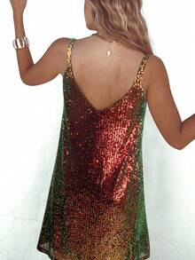 Sequin V-Neck Sleeveless Dress, Fashionable Party Dress, European And American Style, Summer New Arrival - Black and Gold - View 3