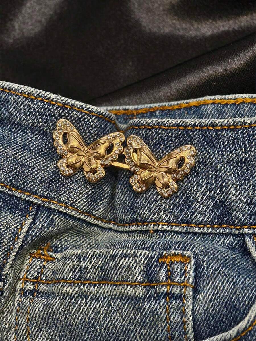 1 对牛仔裤魔术蝴蝶腰带调节器 - 可拆卸金属合金纽扣，无需缝纫，腰带调节工具 - 彩色 - 查看 1