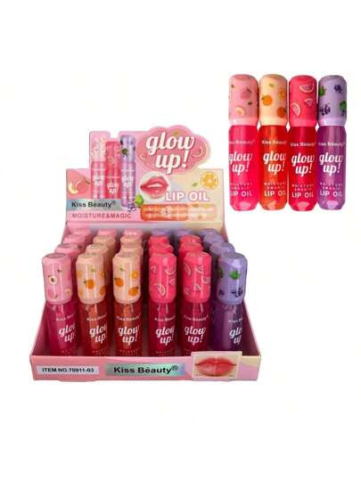 Caja De 24 Aceites Lip Oil Gloss Mágico Para Labios Frutas Hidratante cambia de color