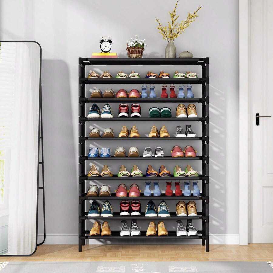 10 Tiers Shoe Rack Tall Shoe Organizer Shoe Storage 55-65 Pairs Vertical Shoe Shelf Large Shoe Rack Organizer Stackable Shoe Racks For Entryway, Closet, Garage, Bedroom,Cloakroom -Black - Black - View 1