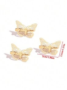 6pcs/Set Women's Solid Color Metal Hollow Out Shiny Butterfly Edge Hair Clip, Y2k Street Side Hairpin, Fashionable Personalized School Style, Suitable For Party, Ball, Daily Use Elegant Bow