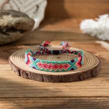 1pc Bohemian Fabric Tassel Handmade Woven Bracelet, Colorblock Summer Holiday Style