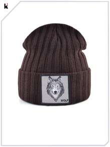 KKISSBAOBEI قبعة كاب نسيج محبوك بشعار الذئب 1 قطعة للرجال والنساء، مناسب للملابس الكاجوال والرياضية