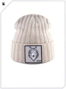 KKISSBAOBEI قبعة كاب نسيج محبوك بشعار الذئب 1 قطعة للرجال والنساء، مناسب للملابس الكاجوال والرياضية