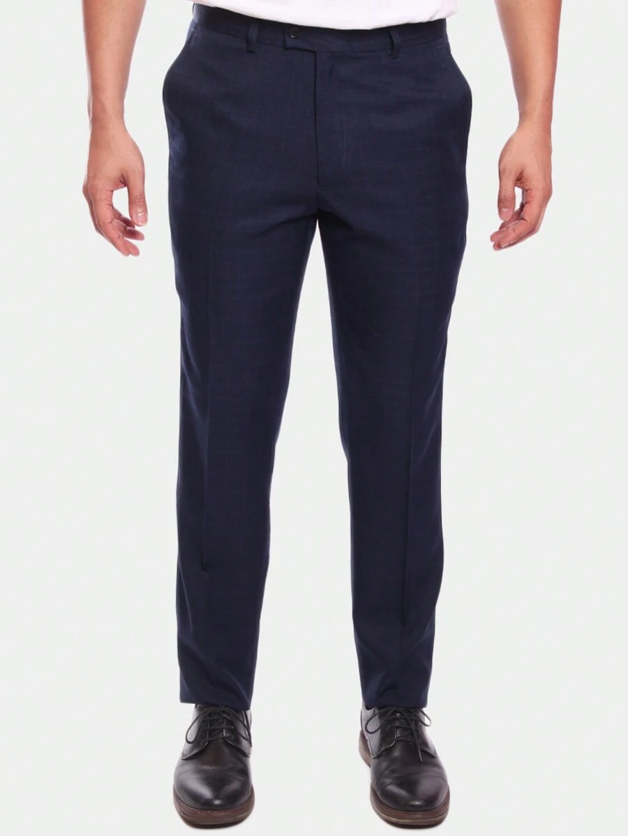 Original Plaid Microfiber Dress Pants For Men - 藏蓝色 - 查看 1