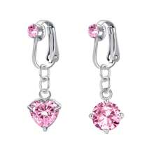2-3pcs Pink Fake Belly Ring Clip On Belly Button Rings Stainless Steel Fake Earrings Diamond Dangle Non Piercing Belly Piercing Jewelry With Pain Relieving Silicone Pads