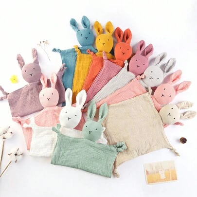 1pc Soft, Breathable & Absorbent  Plaid Rabbit Pattern Baby Bib, Burp Cloth