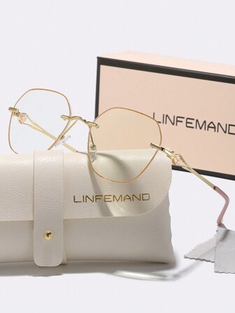 LINFEMAND Gafas de lectura de moda ligeras y sin montura para mujeres, de color champán dorado brillante, con graduación de +1.0 a +4.0, un gran accesorio de regalo para mujeres