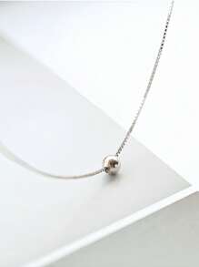 1pc S925 Sterling Silver Minimalist Small Ball Pendant Necklace For Women, Adjustable Length Cute Ball Bead Choker Necklace, Dainty Jewelry For Daily Wear, Girlfriend Gifts, Anniversary, Holiday. Random White, Red, Black Packaging Boxes. - Silver - View 5