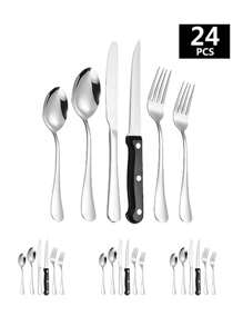 6/24/36pcs Stainless Steel Flatware Set, Includes Knife Fork Spoon, Suitable For Kitchen, Restaurant, Hotel, Party,Kitchen,Christmas Gift - Silver - View 8