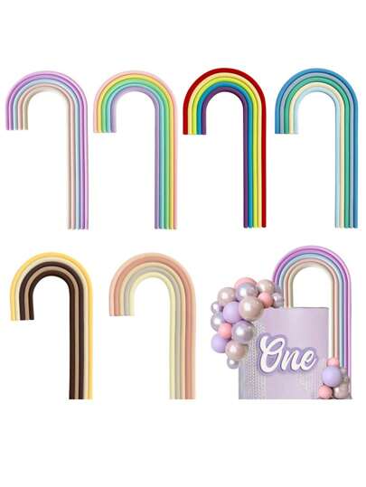 1pc Boho Rainbow Cake Topper, Colorful Polymer Clay Striped Baking Cake Insert, Birthday Cake Decoration, Rainbow Theme Party Supplies, Wedding Cake Decoration, Christmas Cake Decoration,Christening Cake Decoration,Christmas