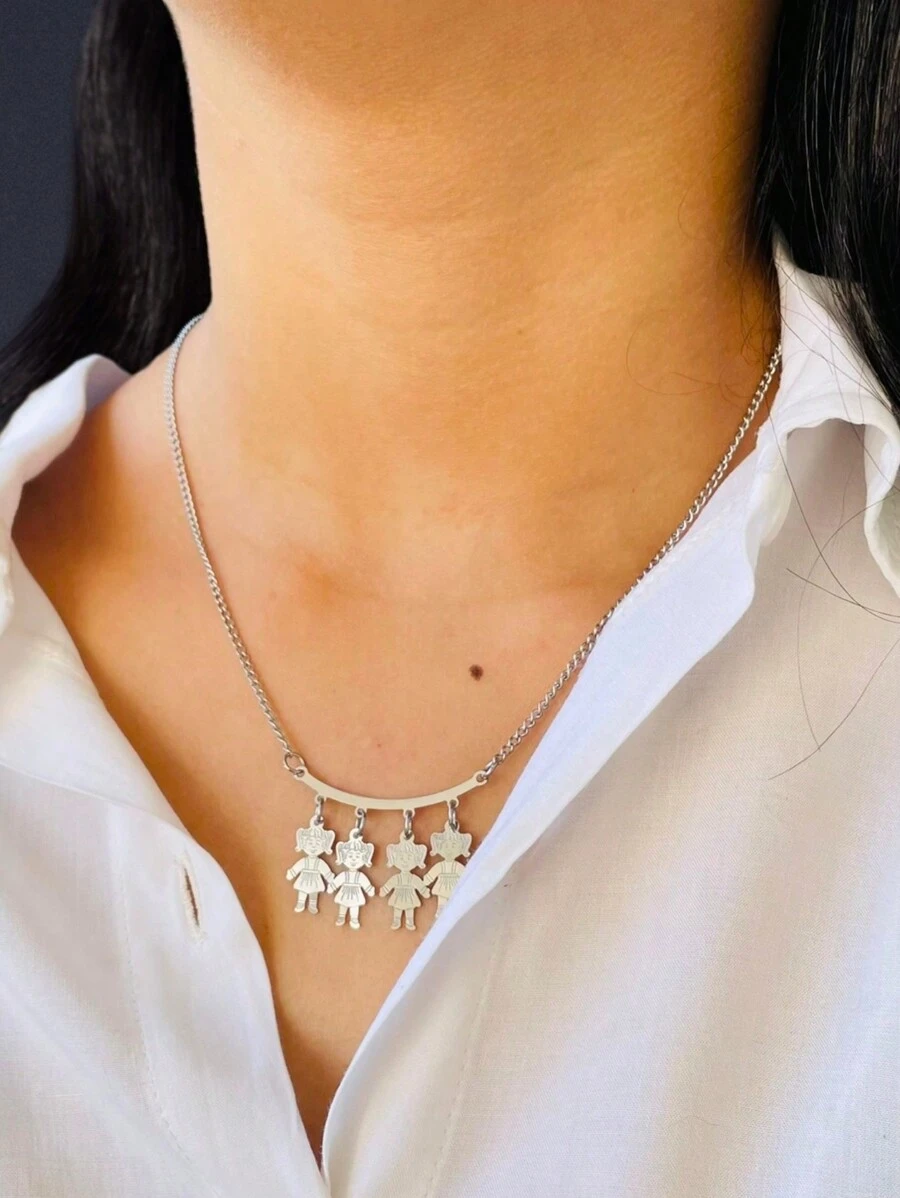 Daughter Girl Pendant Necklace In Stainless Steel Does Not Darken Can Get Wet - 4 女孩 - 查看 1