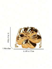 1 Stylish Solid Color Messenger Bag Metallic Flower Shape Evening Clutch Bag, For Wedding Party Formal Dress Accessory, Lipstick, Coin Purse, Jewelry Pouch, With Detachable Chain Strap, Chic Gift For Her