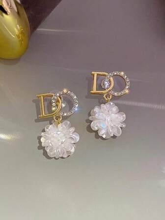 1 Pair Letter D Flower Design Earrings, Fashion Stylish Vintage Earrings For Women Valentines,Mom,Mother,Mother's Day,Gift