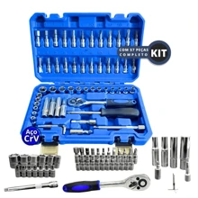 Socket Set Kit 57 Pieces 1/4 Ratchet Tools And Reversible Case Steel CRV - 銀色 - 查看 1