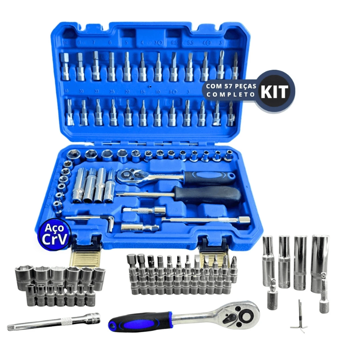 Socket Set Kit 57 Pieces 1/4 Ratchet Tools And Reversible Case Steel CRV - 銀色 - 查看 1