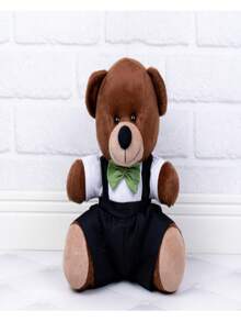 Kit 2 Pieces Of Decorative Bears For Parties And Weddings Brown Plush With Bow And Colorful Ties - Page Boy And Flower Girl 22 Cm - 綠色 - 查看 3