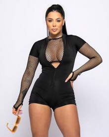 Women's Short Jumpsuit Gym Suplex Polyamide Summer From PP To GG With Reinforced Zipper - 黑色 - 查看 1