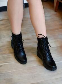 Women's Comfort Ankle Boot Low Thick Heel BLACK AND OFF Platform Blogger - màu đen - Xem 1