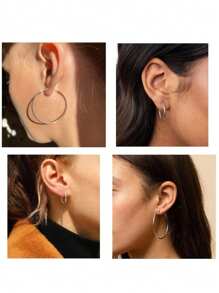 1 对 925 纯银抛光无尽圆环耳环，经典日常佩戴和派对珠宝配饰，送给她的礼物