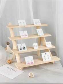 Stufendisplay-Ständer aus Holz für Armbänder und Ringe - Abnehmbarer Schmuckständer, elegantes mehrstufiges Holzregal für Accessoires, modulare Aufbewahrung für Schmuck-Sammlerstücke, vielseitige Holzleiter zum Organisieren von Kleinigkeiten - individuell anpassbarer Displayständer für kleine Schätze - Holzfarbe - Übersicht 1