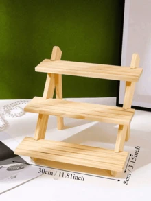 Stufendisplay-Ständer aus Holz für Armbänder und Ringe - Abnehmbarer Schmuckständer, elegantes mehrstufiges Holzregal für Accessoires, modulare Aufbewahrung für Schmuck-Sammlerstücke, vielseitige Holzleiter zum Organisieren von Kleinigkeiten - individuell anpassbarer Displayständer für kleine Schätze - Holzfarbe - Übersicht 3