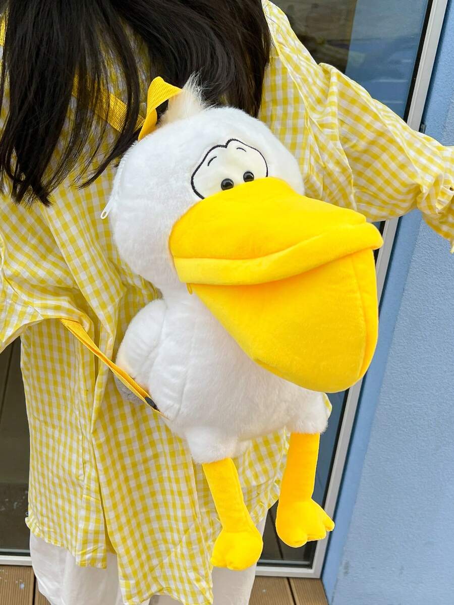 Mochila de peluche de pelícano de dibujos animados, bolso grande con boca grande, bolso de almacenamiento con gran capacidad, lindo bolso personalizado para niña con monedero para teléfono móvil, mochila de viaje de nicho, bolso de animal, regalo de cumpleaños - Amarillo - Ver 1