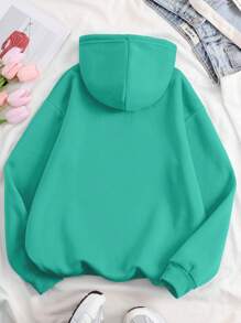 1pc Women Customized Pattern Long Sleeve Drawstring Casual Regular Hooded Sweatshirt - Mint Green - View 2