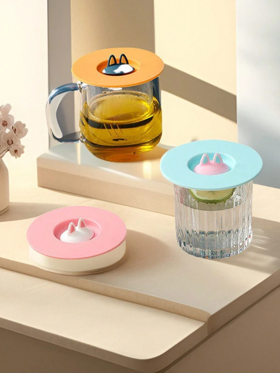 Nắp cốc đa năng màu ngẫu nhiên, Nắp cốc hình tai mèo, Nắp cốc thủy tinh/gốm tròn, Thiết kế tai mèo sáng tạo, Nắp cốc chống rò rỉ và chống bụi, Thích hợp cho cốc - Nhiều màu - Xem 1